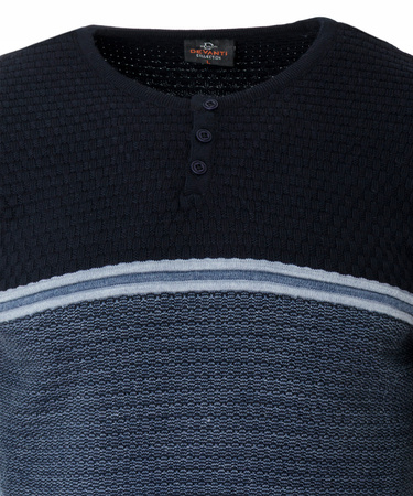 Sweter męski z okrągłym dekoltem krótkie zapięcie na guziki granatowy klasyczny - Devanti