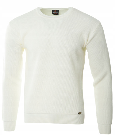 Sweter męski z okrągłym dekoltem ecru wełniany klasyczny - Devanti