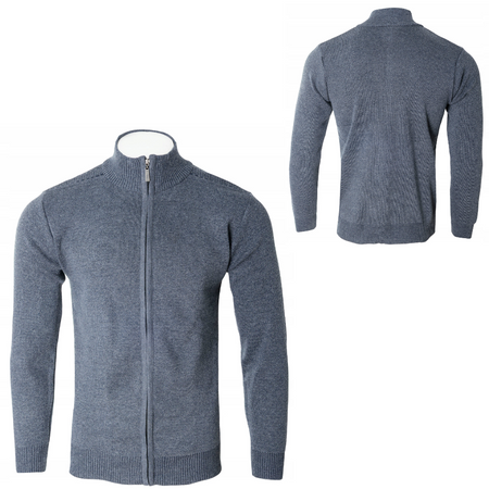 Sweter męski rozpinany jesienny granatowy gładki - Must