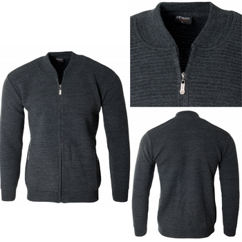 Bluza męska ciemno-szara rozpinana na zamek wełniany kieszenie na zamek Devanti