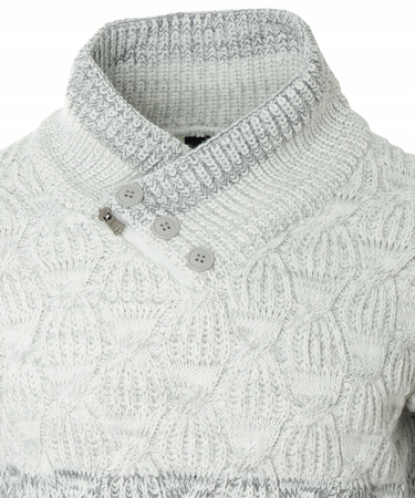 Sweter męski z okrągłym dekoltem zapięcie na krótki zamek i guziki szary klasyczny - Devanti