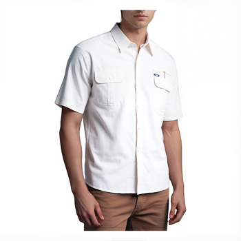 Koszula męska krótki rękaw regular biała z kieszeniami - P&S