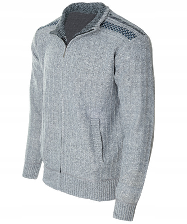 Sweter męski rozpinany ocieplany polarem jesienny jasno-szary ze wzorem 