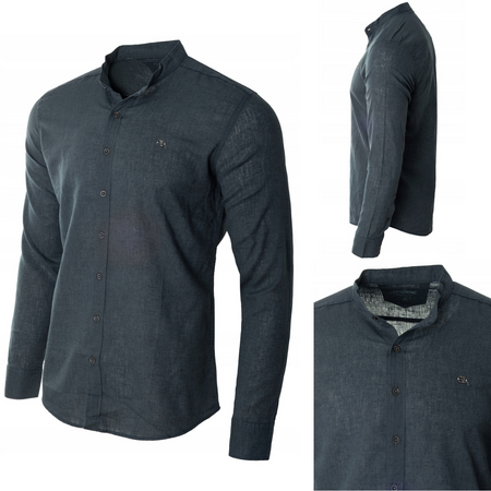 Koszula męska lniana casual antracytowa letnia przewiewna - Redline