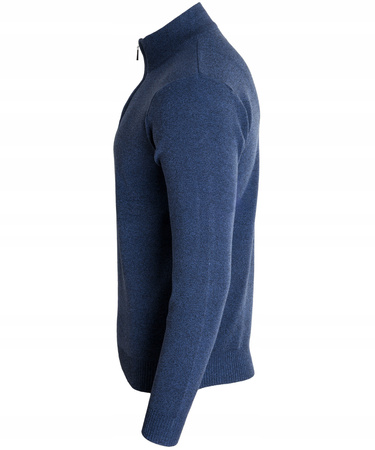 Sweter męski rozpinany krótki zamek ciemno-niebieski półgolf - Must