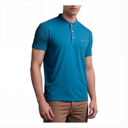 Koszulka męska polo niebieska kołnierz stójka z kieszenią - POLMSWISS