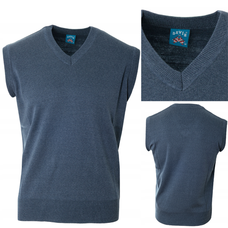 Sweter męski bezrękawnik z dekoltem w serek V-dekolt niebieski kamizelka - Devir