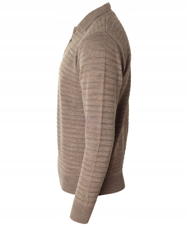 Bluza męska z kołnierzykiem polo na guziki brązowa wzór w pasy ze ściągaczami bawełniana - Reymo