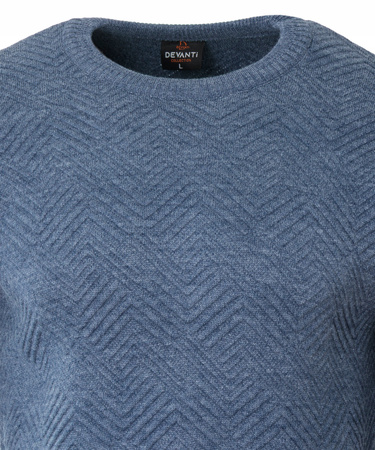 Sweter męski z okrągłym dekoltem niebieski wzór wełniany klasyczny - Devanti