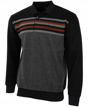 Klasyczna bluza męska bawełniana z kołnierzem szaro-czarna paski - Reymo