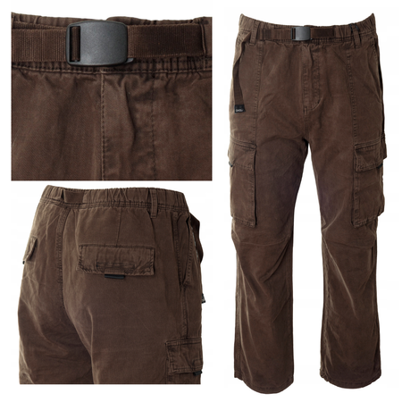 Spodnie męskie bojówki brązowe 100% bawełniane z paskiem - ITENO