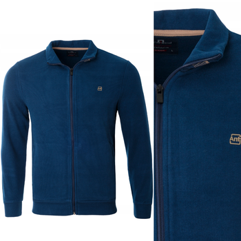 Bluza męska chabrowa rozpinana na zamek ze stójką kieszenie bawełniana welurowa Antracid