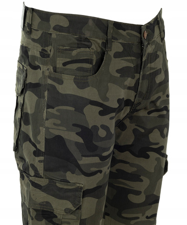 Męskie bojówki ocieplane bawełniane proste nogawki zielone moro - Gemello