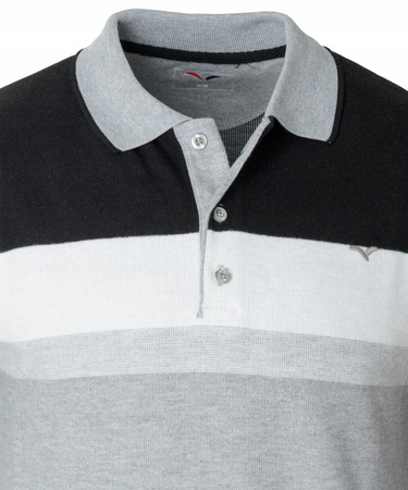 Bluza męska szaro-czarna z kołnierzykiem polo na guziki ze ściągaczami bawełniana - Reymo