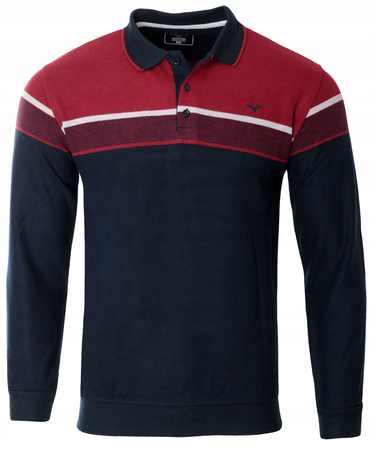 Bluza męska granatowo-czerwona z kołnierzykiem polo na guziki ze ściągaczami bawełniana - Reymo