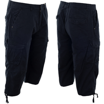 Klasyczne spodenki męskie za kolano - bawełniane, wygodne, granatowe spodenki bojówki