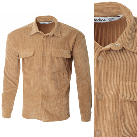 Koszula męska casual sztruksowa beżowa ciepła - Redline