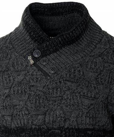 Sweter męski z okrągłym dekoltem zapięcie na krótki zamek i guziki czarny klasyczny - Devanti