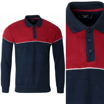Bluza męska czerwono-granatowa z kołnierzykiem polo na guziki ze ściągaczami bawełna - Reymo