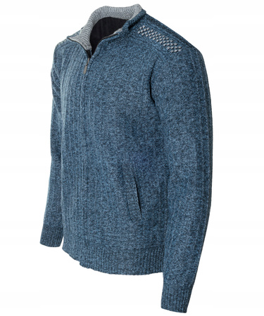 Sweter męski rozpinany ocieplany polarem jesienny niebieski ze wzorem 