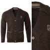 Sweter męski kardigan zapinany na guziki jesienny brązowy gładki ciepły wełniany - Reymo