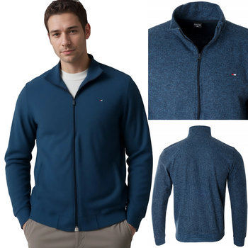 Bluza męska niebieska rozpinana bawełna z kieszeniami kołnierz stójka jesienna turecka