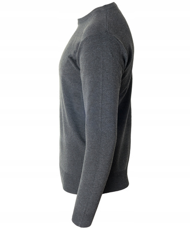 Sweter męski z okrągłym dekoltem ciemno-szary klasyczny - Must