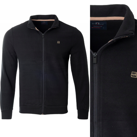Bluza męska czarna rozpinana na zamek ze stójką kieszenie bawełniana welurowa Antracid