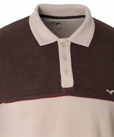 Bluza męska brązowo-beżowa z kołnierzykiem polo na guziki ze ściągaczami bawełna - Reymo
