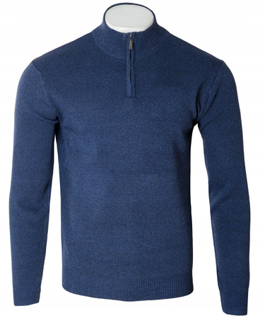 Sweter męski rozpinany krótki zamek ciemno-niebieski półgolf - Must