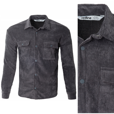 Koszula męska casual sztruksowa szara ciepła - Redline