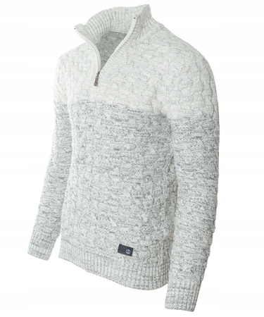 Sweter męski półgolf na krótki zamek jesienny szary ze wzorem wełniany ciepły - Devanti 