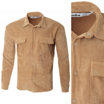 Koszula męska casual sztruksowa beżowa ciepła - Redline