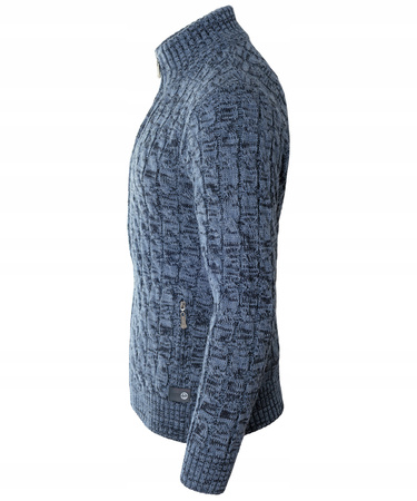 Sweter męski półgolf rozpinany jesienny niebieski ze wzorem wełniany ciepły - Devanti