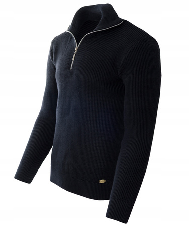Sweter męski półgolf krótkie zapięcie na zamek granatowy klasyczny - Devanti