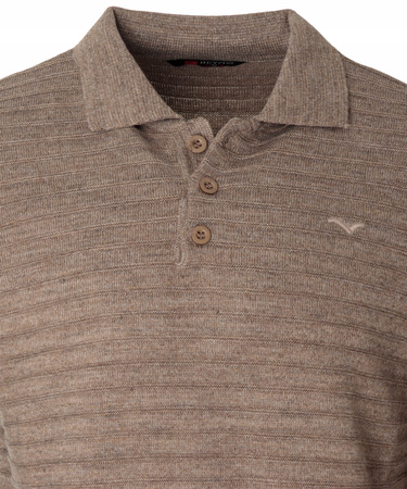 Bluza męska z kołnierzykiem polo na guziki brązowa wzór w pasy ze ściągaczami bawełniana - Reymo