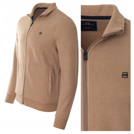 Bluza męska beżowa rozpinana na zamek ze stójką kieszenie bawełniana welurowa Antracid