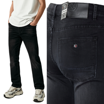 Spodnie jeansy męskie z lekkimi przetarciami czarne proste bawełniane - Viman