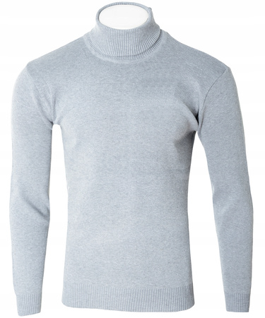 Golf męski sweter jasnoszary wizytowy elegancki - MUST