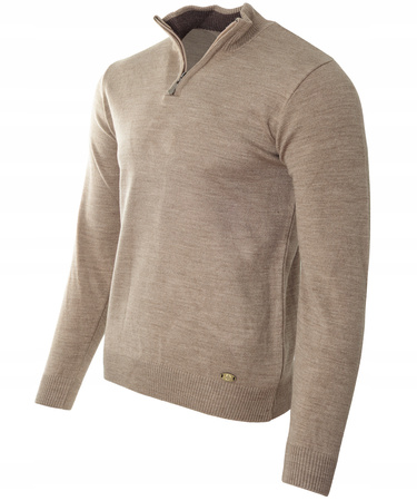 Sweter męski półgolf krótkie zapięcie na zamek brązowy gładki klasyczny - Devanti