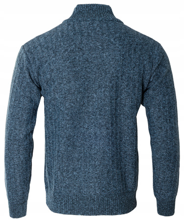 Sweter męski rozpinany ocieplany polarem jesienny niebieski ze wzorem 