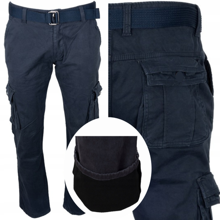 Bojówki męskie ocieplane polar granatowe - ITENO 