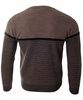Sweter męski z okrągłym dekoltem ciemno-brązowy wzór geometryczny pasy wełniany klasyczny - Devanti