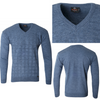 Sweter męski niebieski dekolt w serek V wzór kratka wełniany turecka Devanti