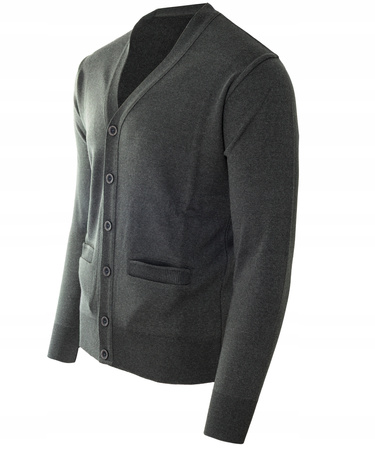 Sweter męski kardigan zapinany na guziki jesienny V-dekolt szary gładki wełniany - Devir Orme