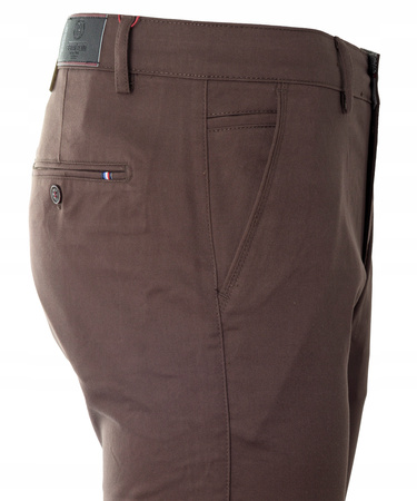 Spodnie męskie materiałowe brązowe prosty krój bawełniane wizytowe eleganckie - Bigman