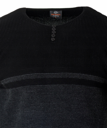 Sweter męski z okrągłym dekoltem z guzikami szaro-czarny klasyczny - Devanti