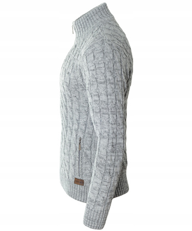 Sweter męski rozpinany szary jesienny jasno-szary ze wzorem wełniany ciepły - Devanti 