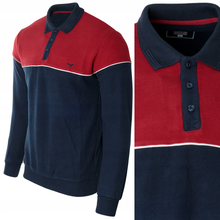 Bluza męska czerwono-granatowa z kołnierzykiem polo na guziki ze ściągaczami bawełna - Reymo