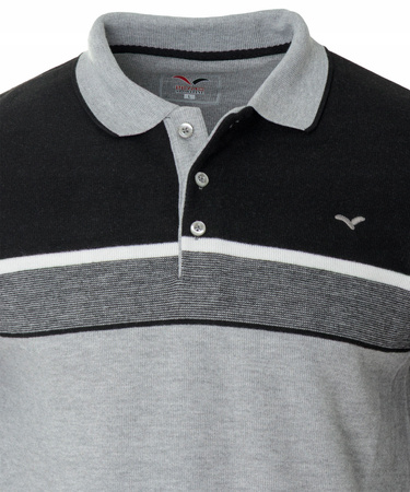 Bluza męska szaro-czarna z kołnierzykiem polo na guziki ze ściągaczami bawełniana - Reymo